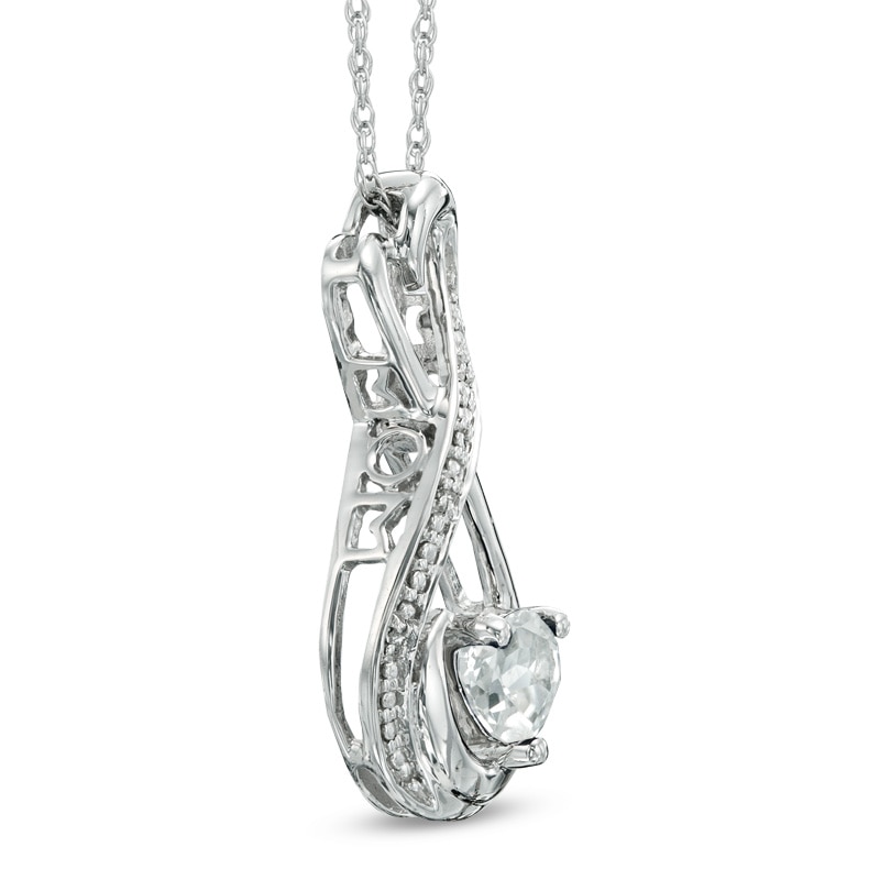 5.0mm Heart-Shaped Lab-Created White Sapphire and Diamond Accent Infinity Heart "MOM" Pendant in Sterling Silver