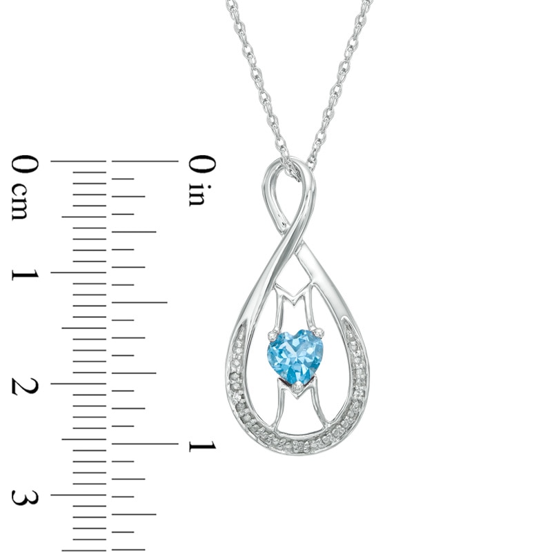 5.0mm Heart-Shaped Blue Topaz and Diamond Accent "MOM" Infinity Pendant in Sterling Silver