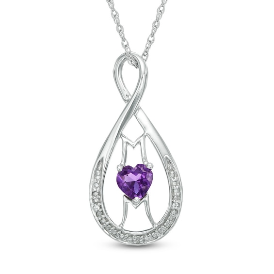 5.0mm Heart-Shaped Amethyst and Diamond Accent Mom Infinity Pendant in Sterling Silver