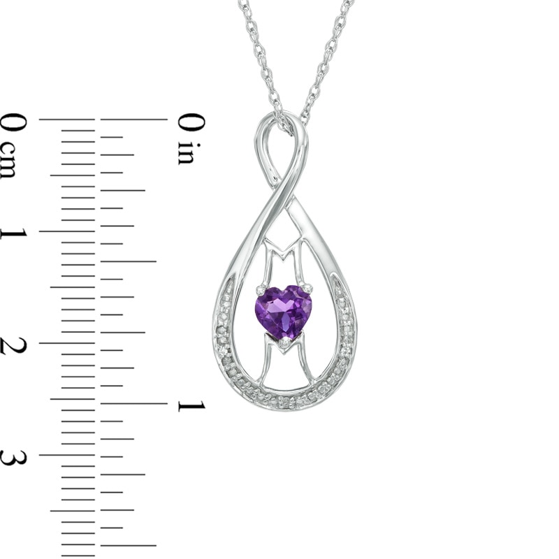 5.0mm Heart-Shaped Amethyst and Diamond Accent "MOM" Infinity Pendant in Sterling Silver