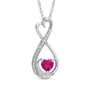 Thumbnail Image 0 of 5.0mm Heart-Shaped Lab-Created Ruby and Diamond Accent Infinity Heart "MOM" Pendant in Sterling Silver