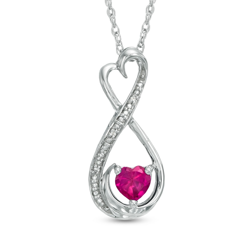 5.0mm Heart-Shaped Lab-Created Ruby and Diamond Accent Infinity Heart "MOM" Pendant in Sterling Silver
