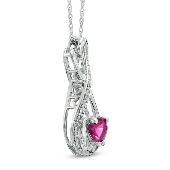 5.0mm Heart-Shaped Lab-Created Ruby and Diamond Accent Infinity Heart Mom Pendant in Sterling Silver