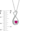 Thumbnail Image 2 of 5.0mm Heart-Shaped Lab-Created Ruby and Diamond Accent Infinity Heart "MOM" Pendant in Sterling Silver