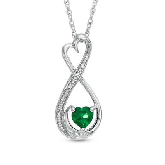 5.0mm Heart-Shaped Lab-Created Emerald and Diamond Accent Infinity Heart Mom Pendant in Sterling Silver