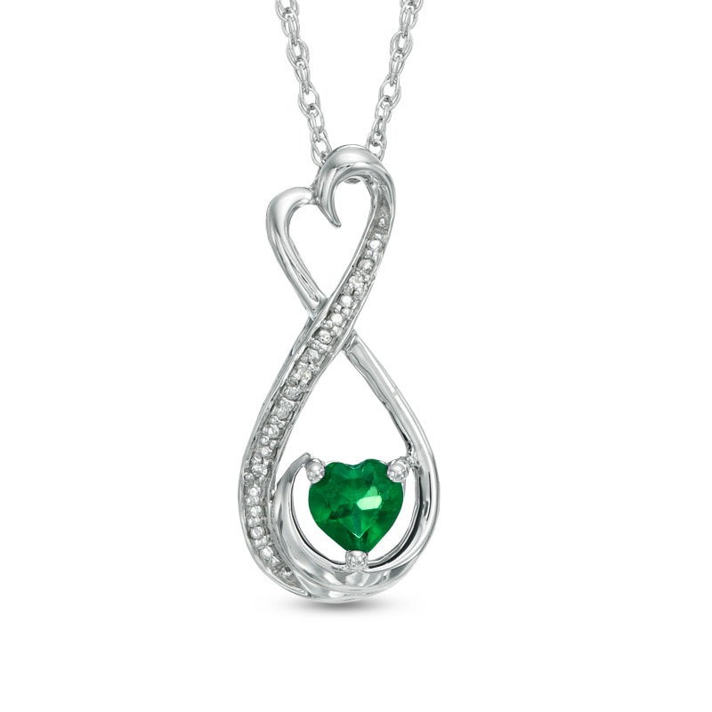 5.0mm Heart-Shaped Lab-Created Emerald and Diamond Accent Infinity Heart "MOM" Pendant in Sterling Silver
