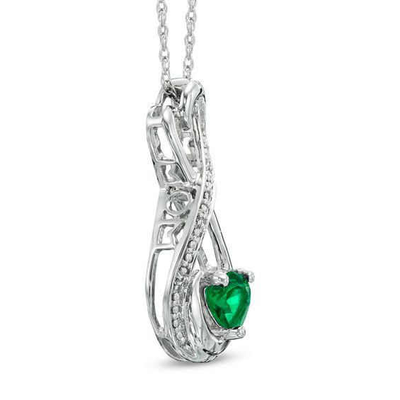 5.0mm Heart-Shaped Lab-Created Emerald and Diamond Accent Infinity Heart Mom Pendant in Sterling Silver