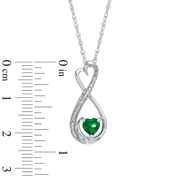 5.0mm Heart-Shaped Lab-Created Emerald and Diamond Accent Infinity Heart Mom Pendant in Sterling Silver