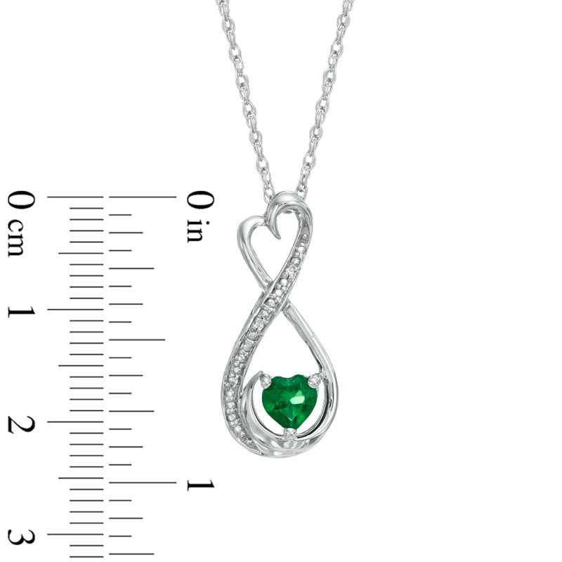 5.0mm Heart-Shaped Lab-Created Emerald and Diamond Accent Infinity Heart "MOM" Pendant in Sterling Silver