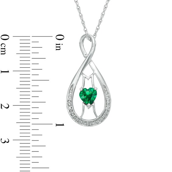 5.0mm Heart-Shaped Lab-Created Emerald and Diamond Accent Mom Infinity Pendant in Sterling Silver