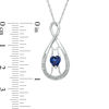 Thumbnail Image 1 of 5.0mm Heart-Shaped Lab-Created Blue Sapphire and Diamond Accent "MOM" Infinity Pendant in Sterling Silver