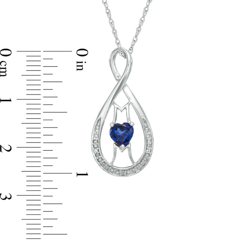 5.0mm Heart-Shaped Lab-Created Blue Sapphire and Diamond Accent "MOM" Infinity Pendant in Sterling Silver