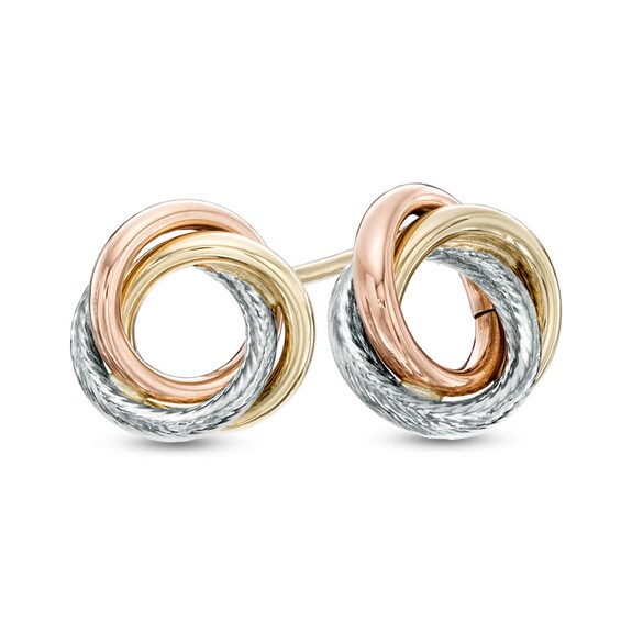 Love Knot Stud Earrings in 10K Tri-Tone Gold