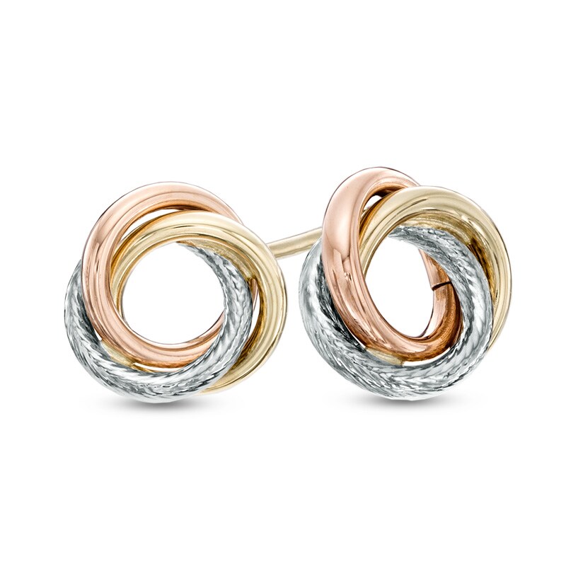 Main Image 1 of Love Knot Stud Earrings in 10K Tri-Tone Gold