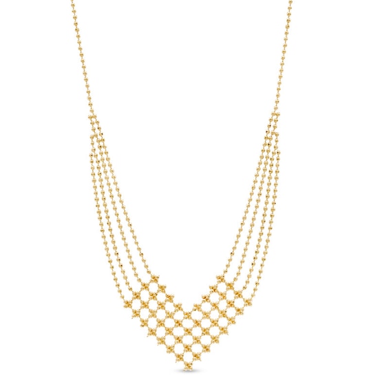 Woven Bead Chevron Necklace in 10K Gold