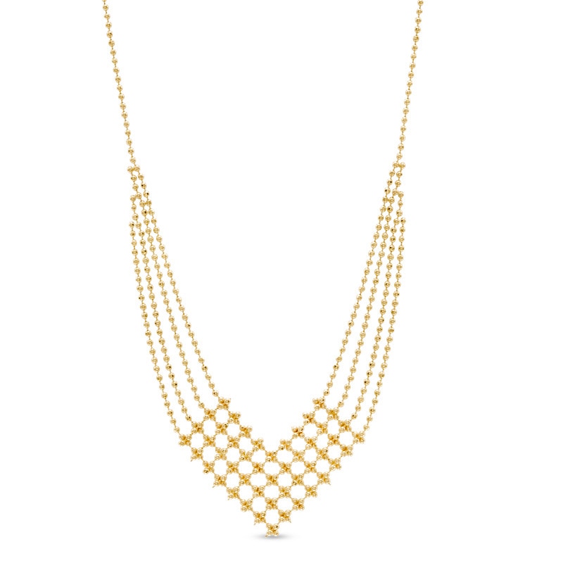 Main Image 1 of Woven Bead Chevron Necklace in 10K Gold