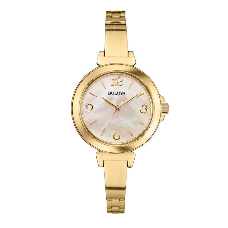 Main Image 1 of Ladies' Bulova Dress Collection Gold-Tone Bangle Watch with Mother-of-Pearl Dial (Model: 97L136)