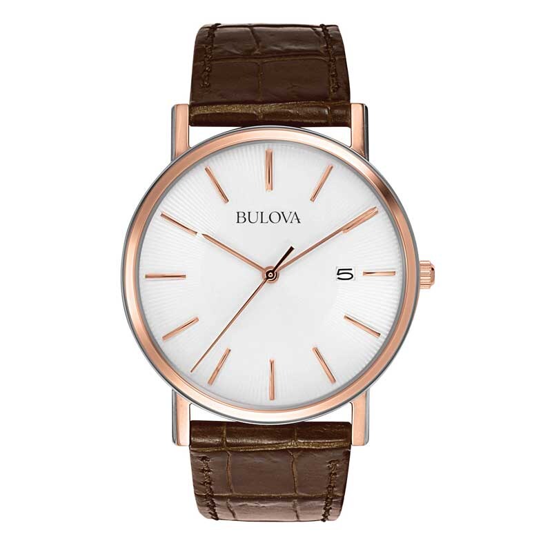 Men's Bulova Classic Collection Strap Watch with White Dial (Model: 98H51)