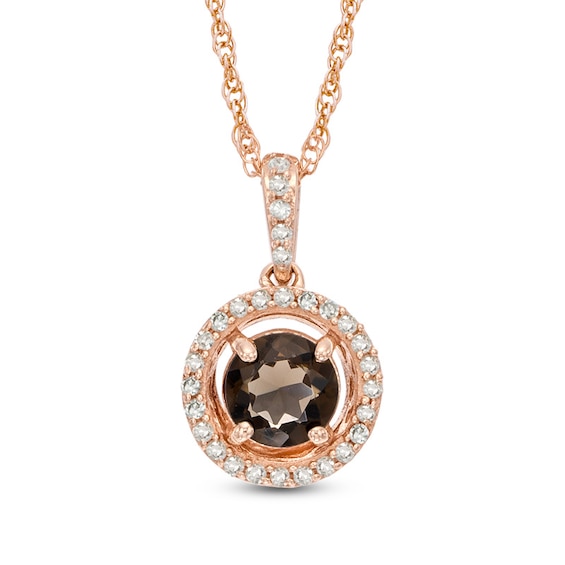 5.0mm Smoky Quartz and Diamond Accent Frame Pendant in 10K Rose Gold