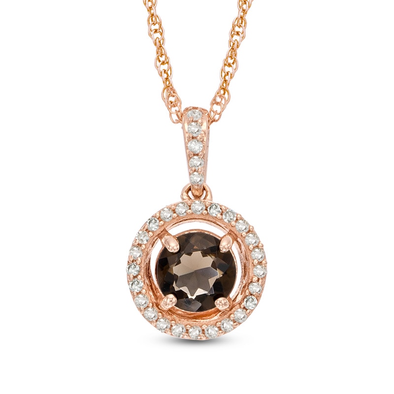 5.0mm Smoky Quartz and Diamond Accent Frame Pendant in 10K Rose Gold