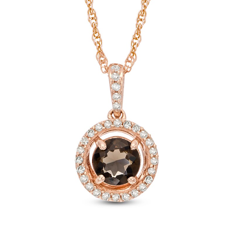 Main Image 1 of 5.0mm Smoky Quartz and Diamond Accent Frame Pendant in 10K Rose Gold