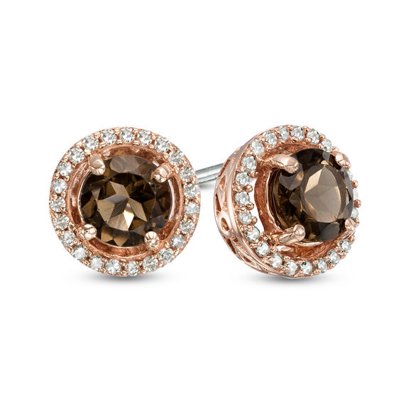 5.0mm Smoky Quartz and 1/8 CT. T.w. Diamond Frame Stud Earrings in 10K Rose Gold