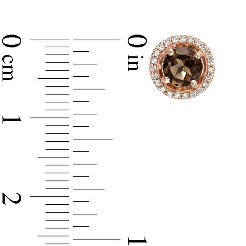 Main Image 2 of 5.0mm Smoky Quartz and 1/8 CT. T.W. Diamond Frame Stud Earrings in 10K Rose Gold