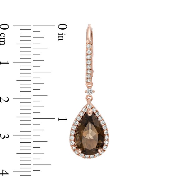 Pear-Shaped Smoky Quartz and Lab-Created White Sapphire Drop Earrings in Sterling Silver with 14K Rose Gold Plate