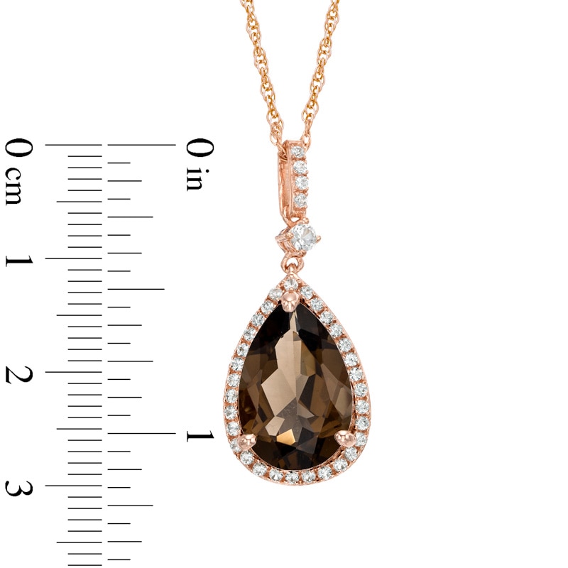 Main Image 2 of Pear-Shaped Smoky Quartz and Lab-Created White Sapphire Frame Pendant in Sterling Silver with 14K Rose Gold Plate