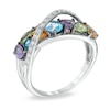 Thumbnail Image 1 of Multi-Gemstone and Lab-Created White Sapphire Cross-Over Ring in Sterling Silver