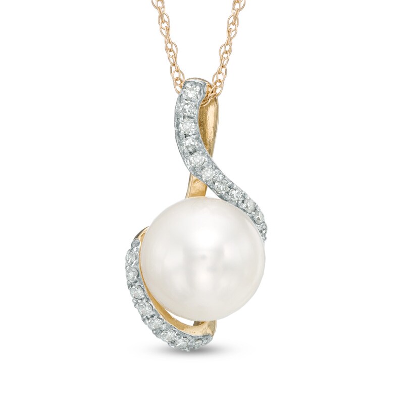 Main Image 1 of 7.5-8.0mm Freshwater Cultured Pearl and Diamond Accent Pendant in 10K Gold