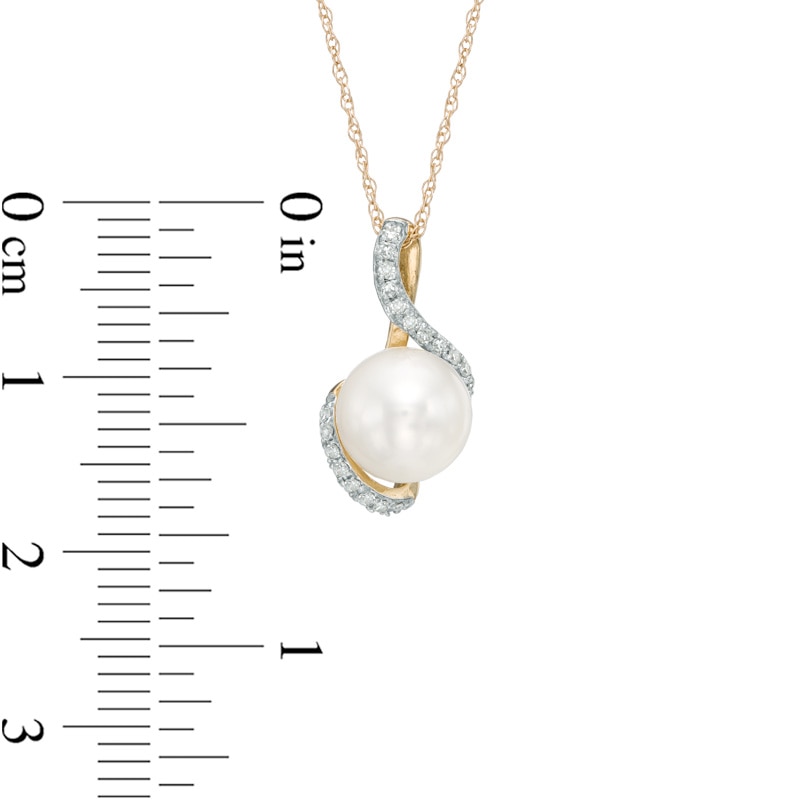 Main Image 2 of 7.5-8.0mm Freshwater Cultured Pearl and Diamond Accent Pendant in 10K Gold