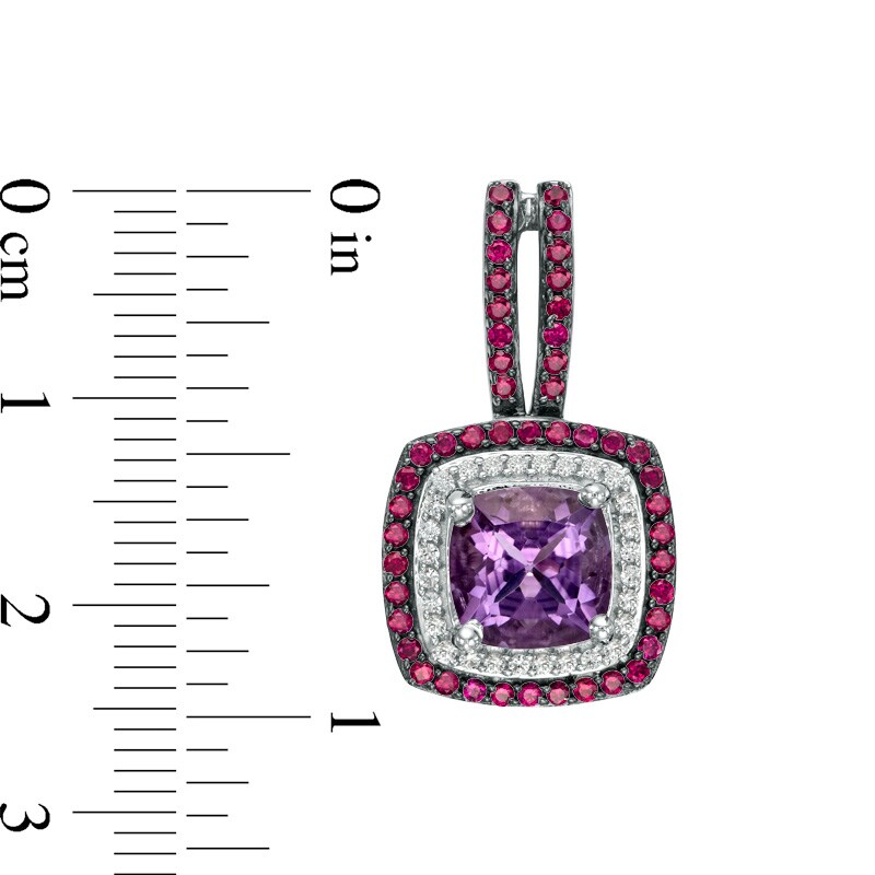 Main Image 2 of 8.0mm Cushion-Cut Amethyst, Lab-Created Ruby and White Sapphire Drop Earrings in Sterling Silver