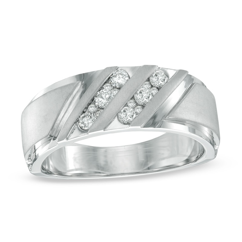 Men's 3/8 CT. T.W. Diamond Slant Ring in 10K White Gold