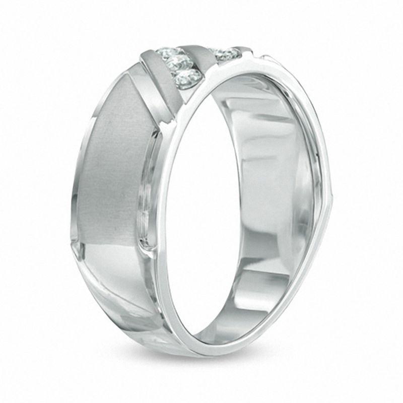 Men's 3/8 CT. T.W. Diamond Slant Ring in 10K White Gold