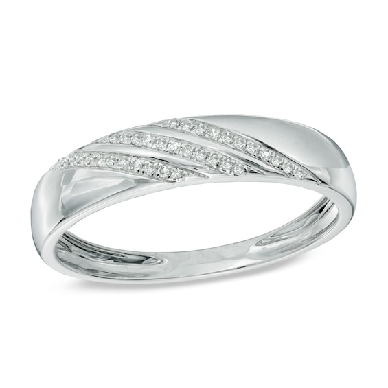 Men's 1/10 CT. T.w. Diamond Slant Striped Wedding Band in 10K White Gold