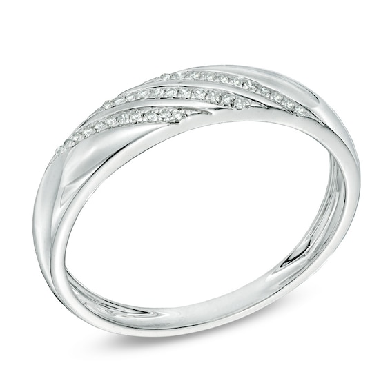 1/10 CT. T.w. Diamond Slant Striped Wedding Band in 10K White Gold