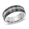 Thumbnail Image 1 of 6.0mm Tread Pattern Center Stripe Two-Tone Titanium Ring - Size 10