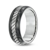Thumbnail Image 2 of 6.0mm Tread Pattern Center Stripe Two-Tone Titanium Ring - Size 10