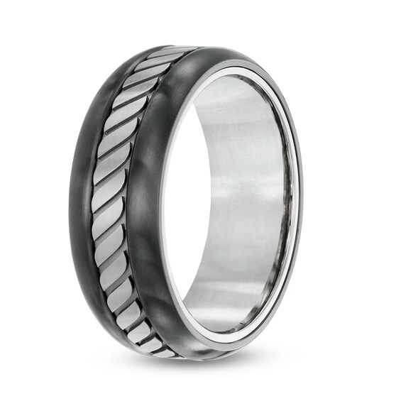 6.0mm Tread Pattern Center Stripe Two-Tone Titanium Ring - Size 10