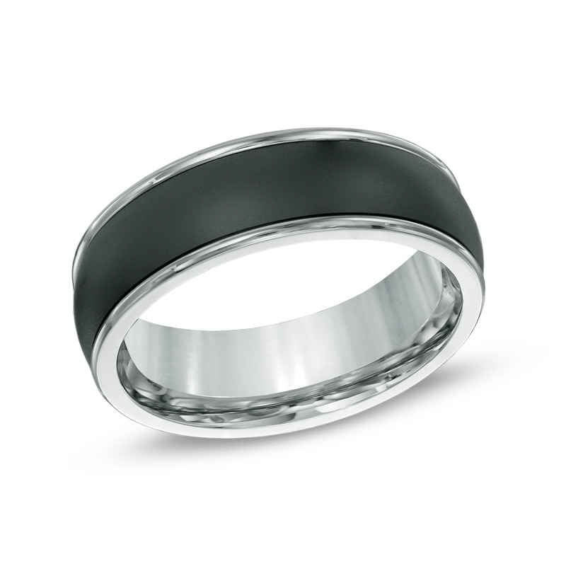Main Image 1 of 6.0mm Black Center Stripe Two-Tone Titanium Ring - Size 10