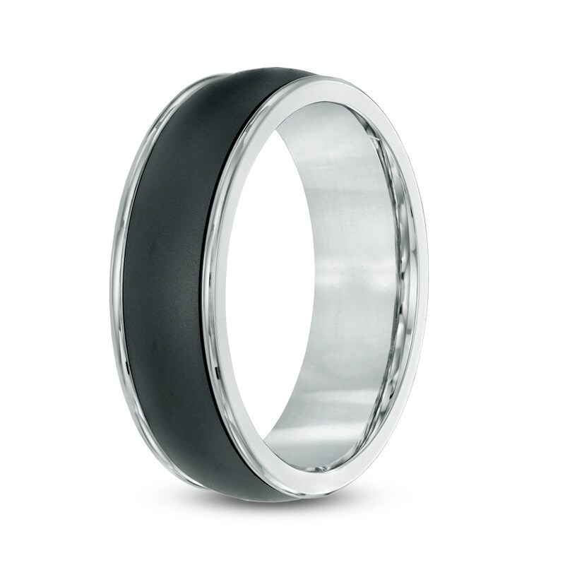 Main Image 2 of 6.0mm Black Center Stripe Two-Tone Titanium Ring - Size 10