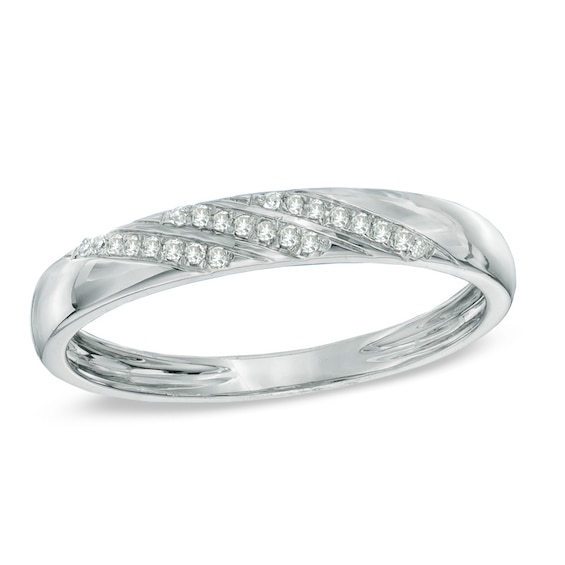 1/20 CT. T.w. Diamond Slant Striped Wedding Band in 10K White Gold