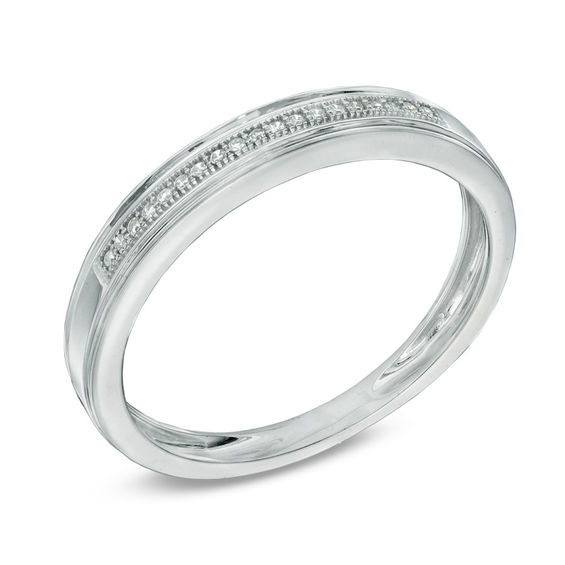 Men's Diamond Accent Wedding Band in 10K White Gold Wedding Bands