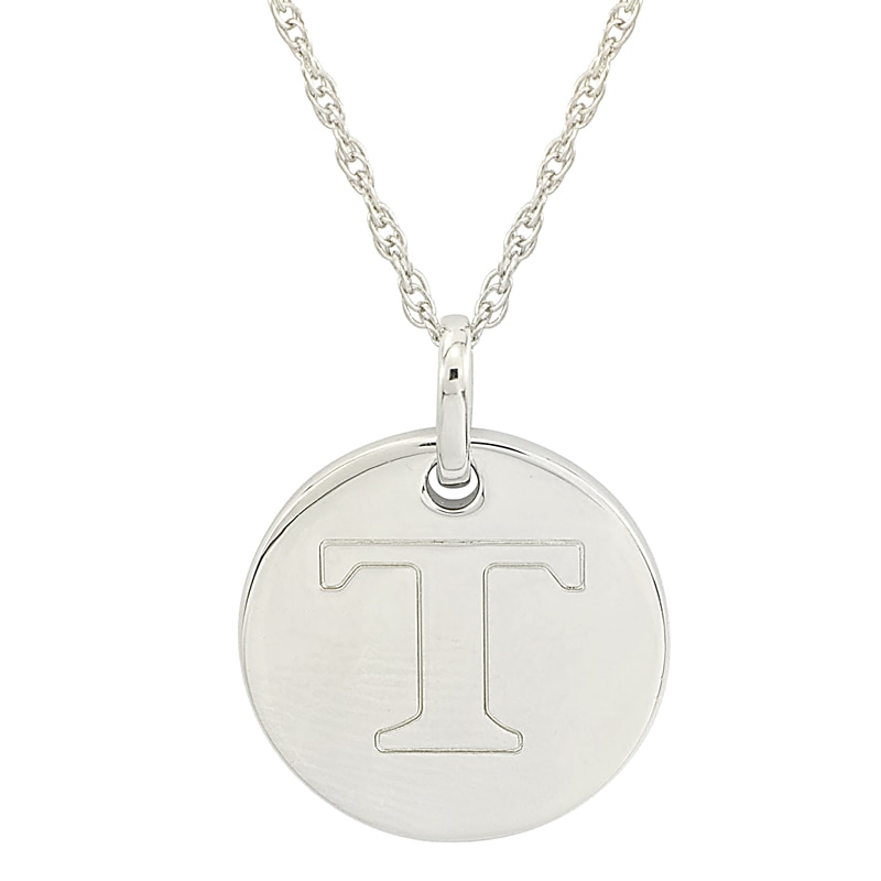 Main Image 1 of Personality Charms "T" Initial Charm Disk Starter Pendant in Sterling Silver