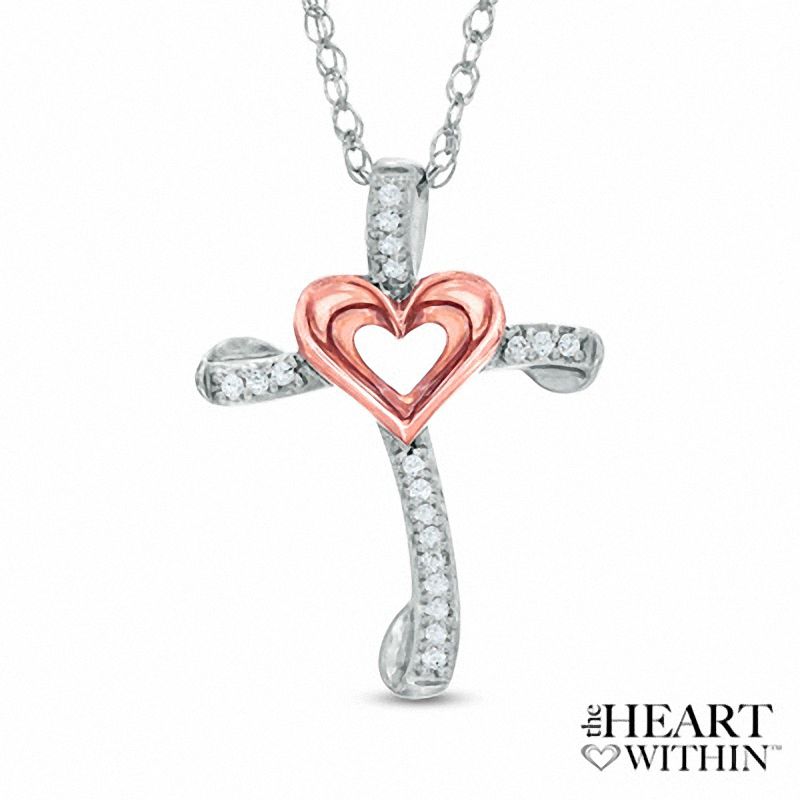 Main Image 1 of Diamond Accent Cross Pendant in 10K Two-Tone Gold