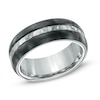 Thumbnail Image 1 of Men's 8.0mm Hammered Center Stripe Two-Tone Titanium Ring - Size 10