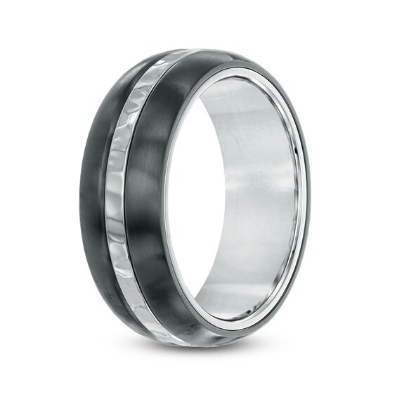 8.0mm Hammered Center Stripe Two-Tone Titanium Ring - Size 10