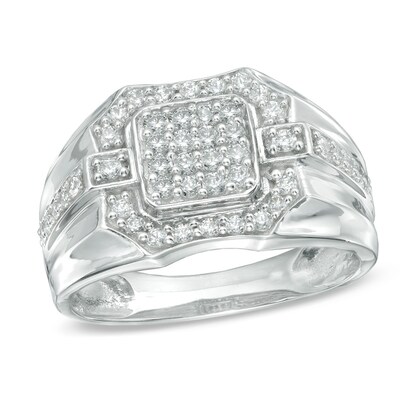 Jewels By Lux Sterling Silver Mens Round Diamond Rectangle Cluster Fashion Ring 1/3 Cttw In Pave Setting I2-I3 clarity; J-K color Jewels By Lux Sterling Silver Mens Round Diamond Rectangle Cluster Fashion Ring 1/3 Cttw In Pave Setting I2-I3 clarity; J-K color