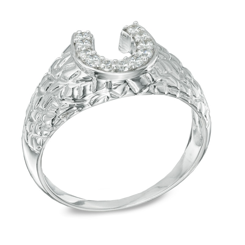 Men's 1/5 CT. T.W. Diamond Nugget Horseshoe Ring in 10K White Gold